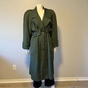 Vintage Persian preppy forest green trench coat 100% virgin wool size large